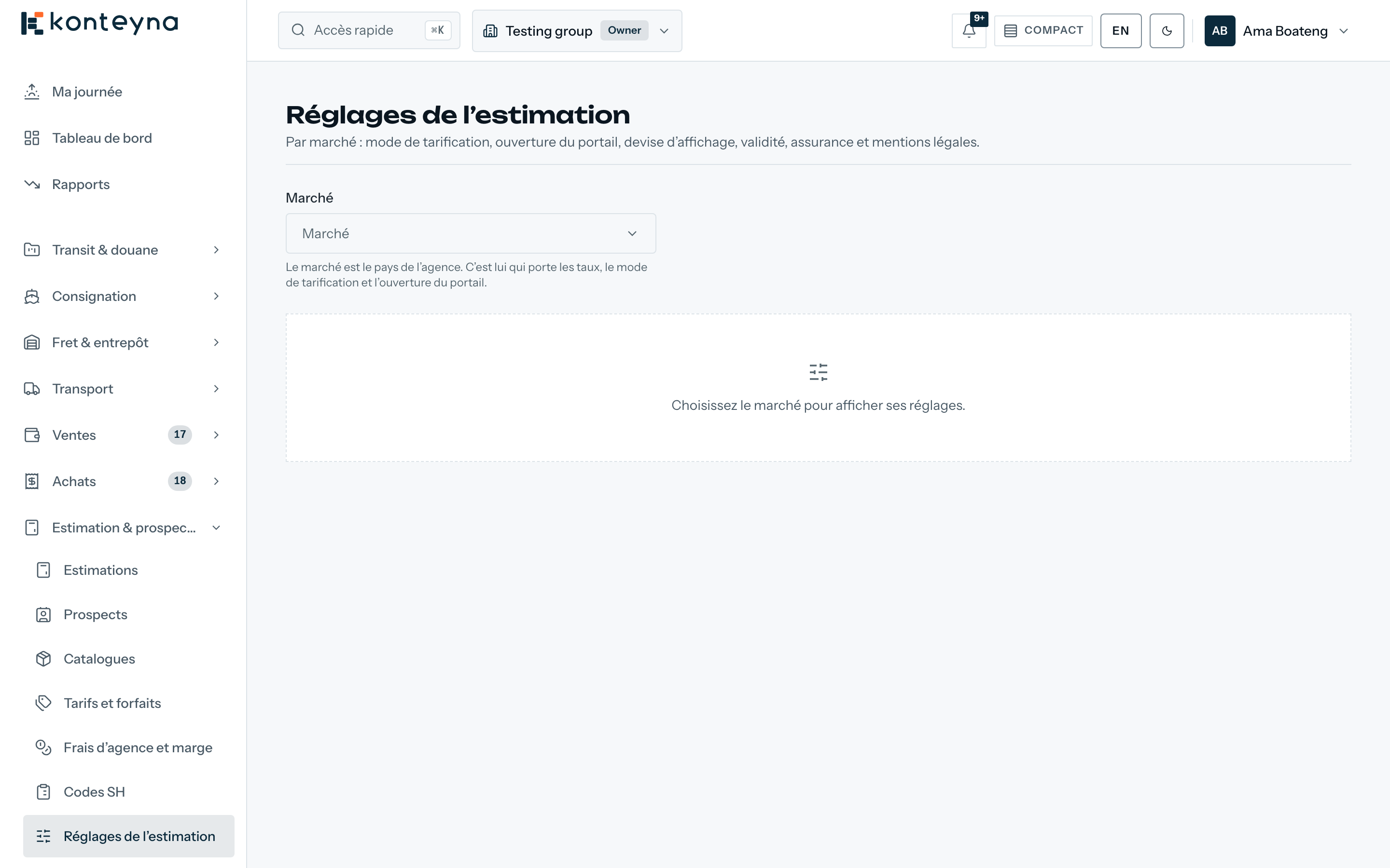 Les réglages de l’estimation : le panneau d’ouverture du portail et l’adresse publique.
